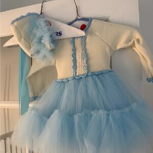 Charming Blue and Cream Kids Dance Dress